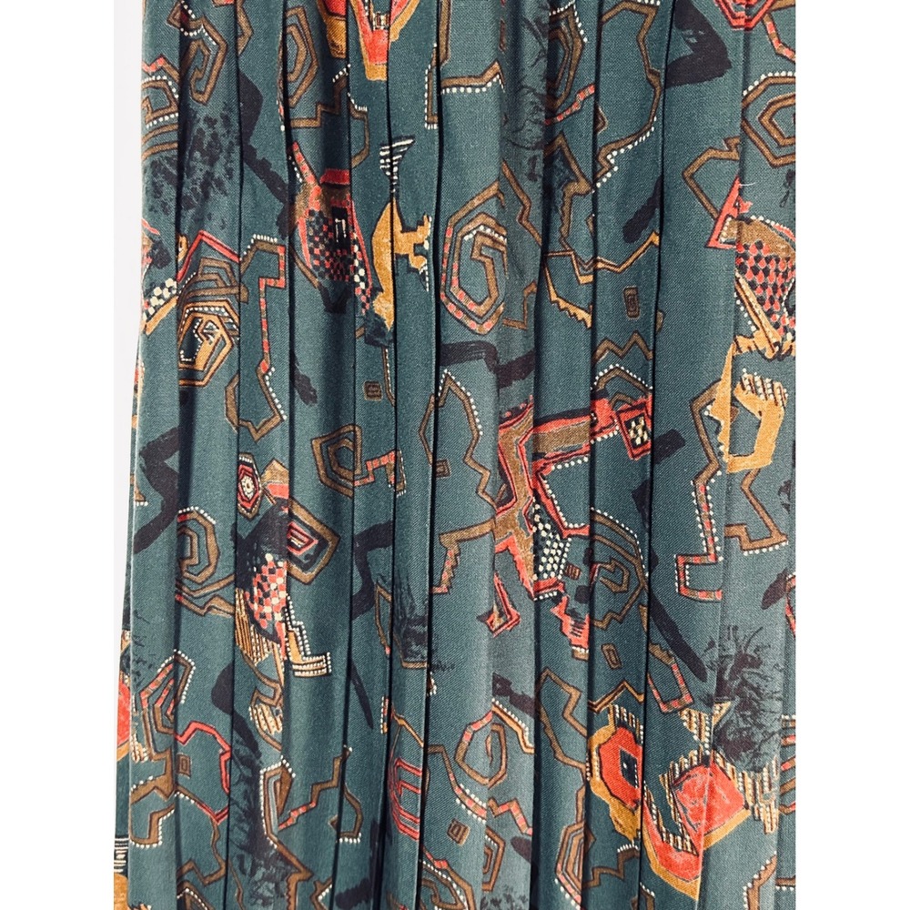 Campus Casuals of California Vintage Pleated Midi Skirt Teal Geometric Abstract - Picture 6 of 11